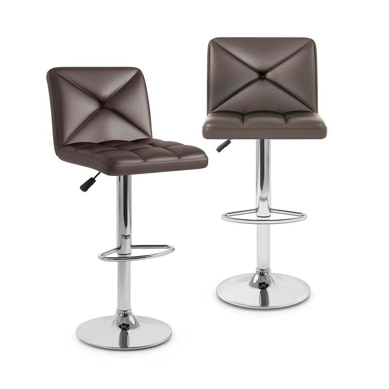 PU Leather Upholstered Bar Stools Set of 2 with Back and Adjustable Height by DirectDeals
