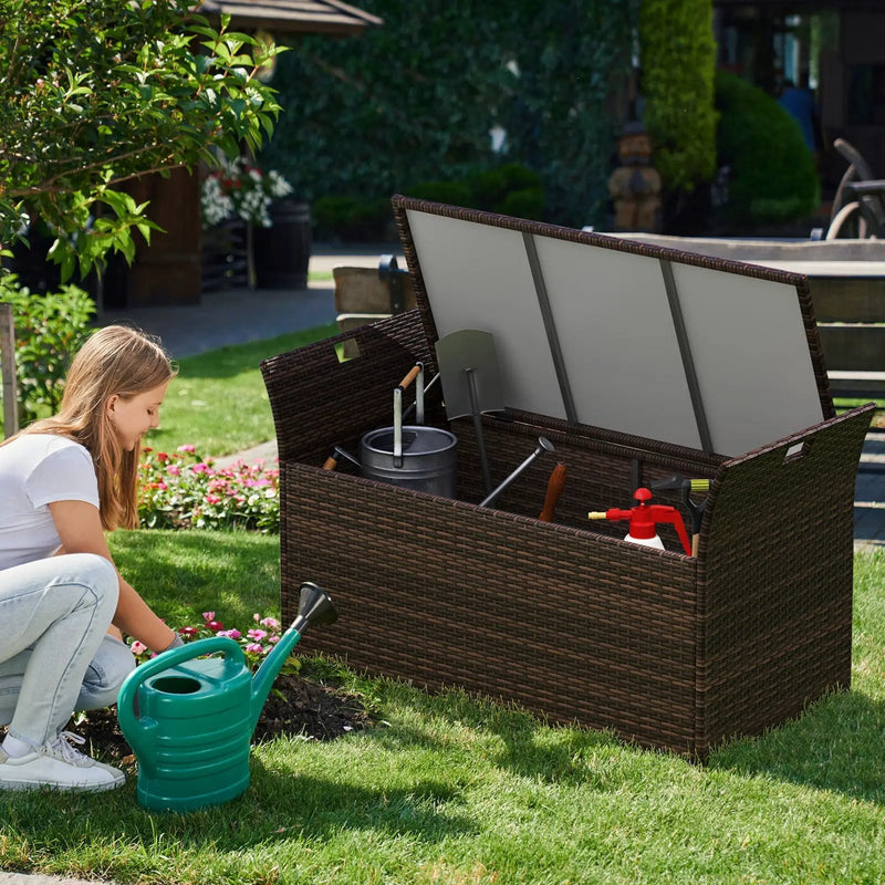 Outdoor Bench with Hand-woven PE Rattan Wicker and Side Handles-Gray by DirectDeals