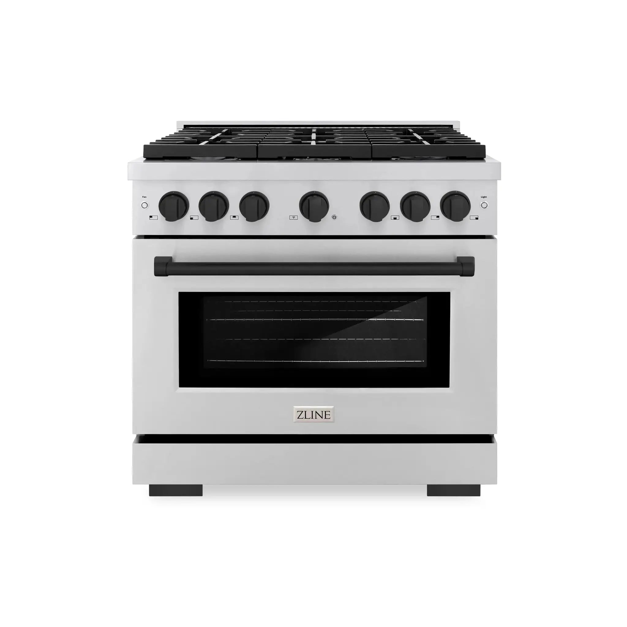 ZLINE 36"Paramount Dual Fuel Range Stainless Steel Matte Black SDRZ-36-MB by Farmhouse Kitchen and Bath