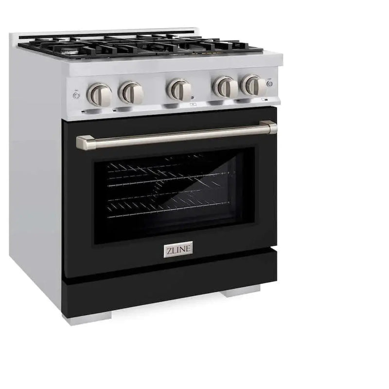 ZLINE 30" Select Dual Fuel Range Gas Cooktop Electric Convection Oven Stainless Steel Black Matte Door HDR-BLM-30 by Farmhouse Kitchen and Bath