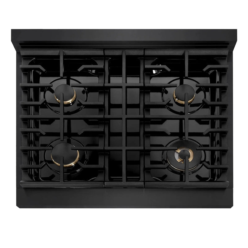 ZLINE 30" Paramount Gas Rangetop Black Stainless Steel Brass Burners SRTB-BR-30 by Farmhouse Kitchen and Bath