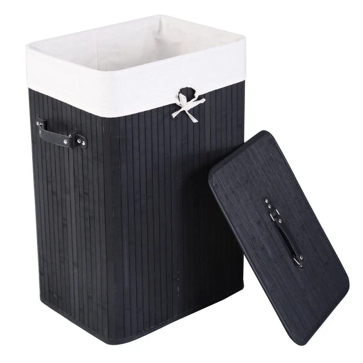 19 Gal Rectangle Laundry Basket Bamboo Clothes Hamper with Handles and Lid