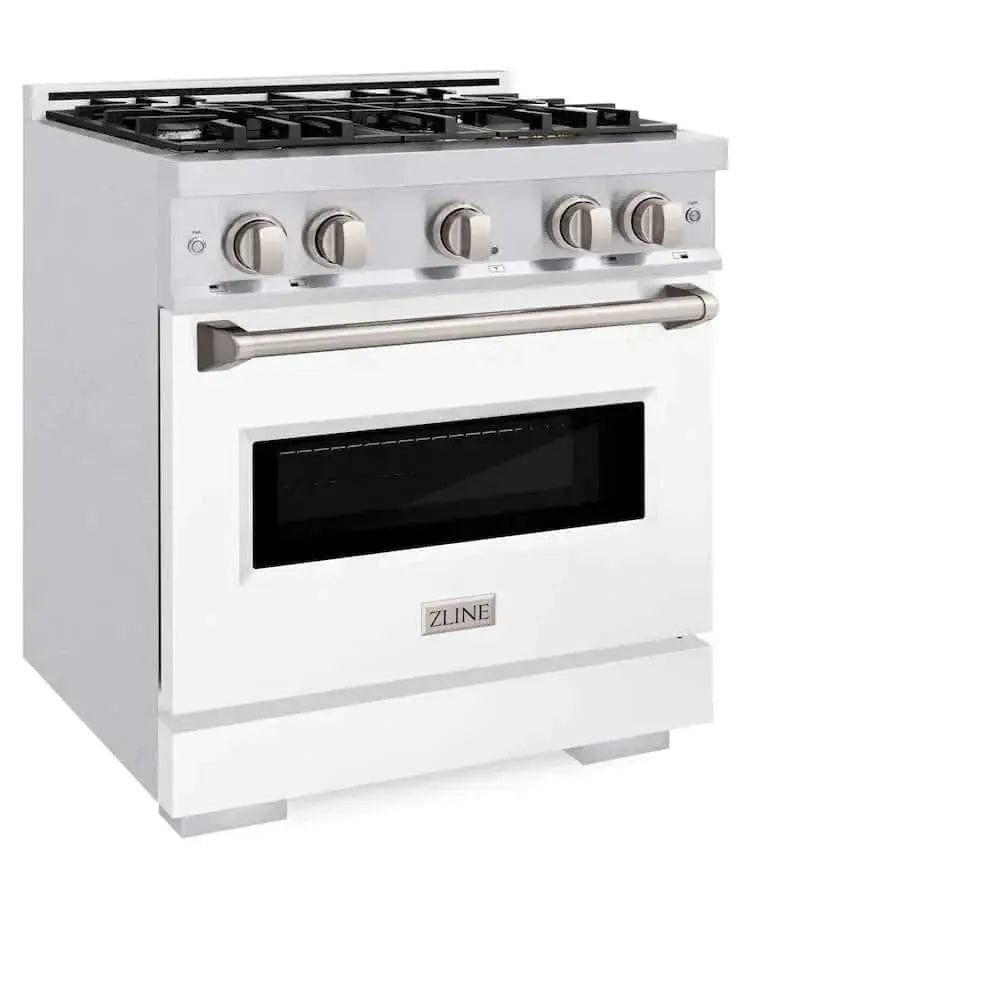 ZLINE 30"Classic Gas Range, Convection Gas Oven, DuraSnow® Stainless Steel, White Matte Door CGRS-WM-30 by Farmhouse Kitchen and Bath