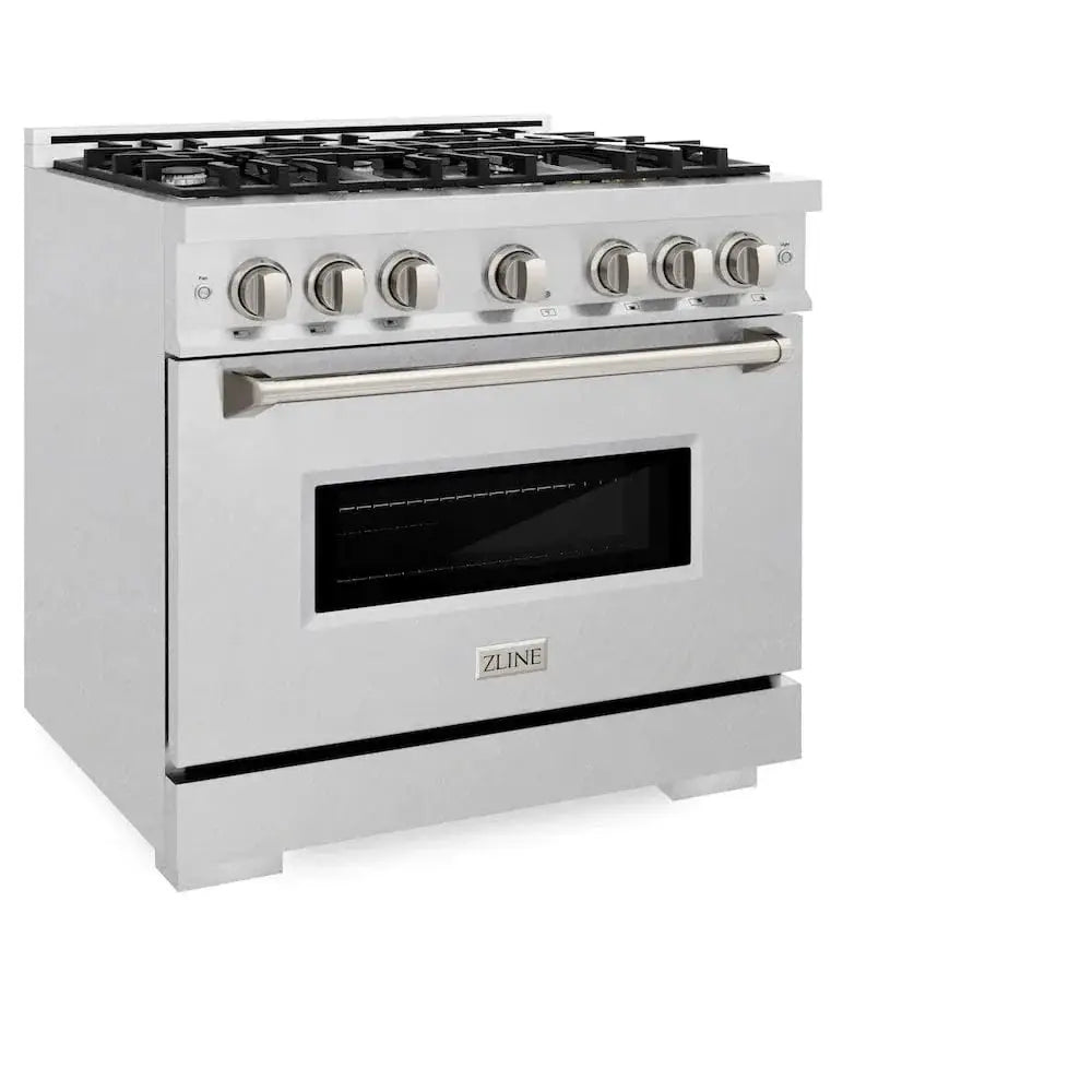 ZLINE 36" Dual Fuel Range, Gas Cooktop, Electric Convection Oven DuraSnow® Stainless Steel, CDRS-36 by Farmhouse Kitchen and Bath