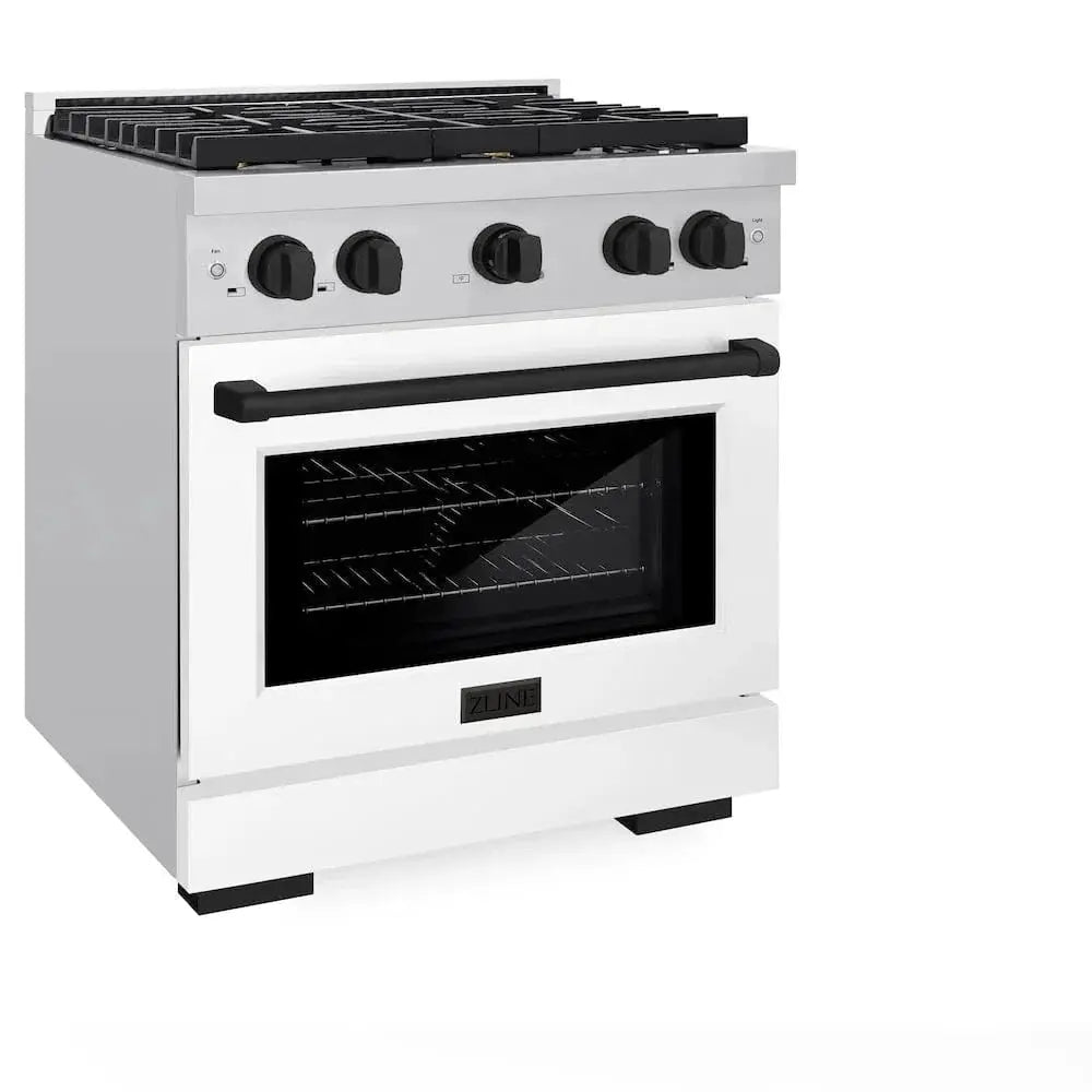ZLINE 30"Paramount Dual Fuel Range White Matte Matte Black SDRZ-WM-30-MB by Farmhouse Kitchen and Bath