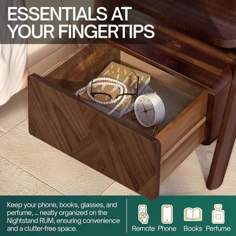 Rum Handcrafted Solid Wood Nightstand by Megsu