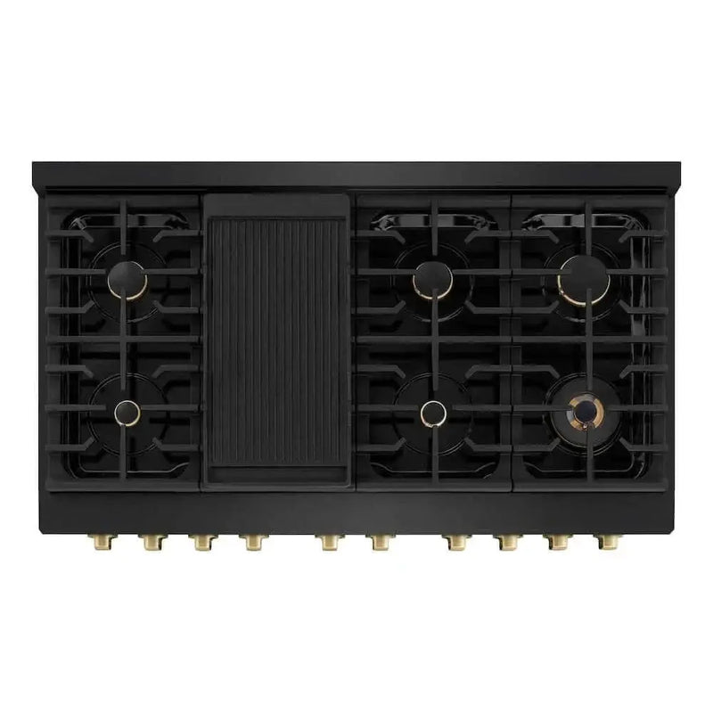 ZLINE 48"Gas Range, Convection Gas Oven, Black, Champagne Bronze,SGRBZ-48-CB by Farmhouse Kitchen and Bath