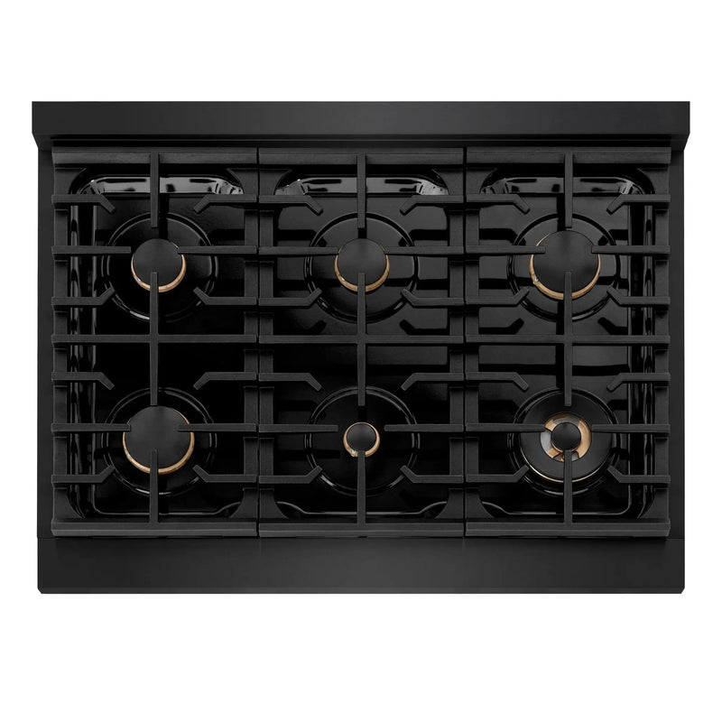 ZLINE 30" Paramount Gas Rangetop Black Stainless Steel Polished Gold SRTBZ-30-G by Farmhouse Kitchen and Bath