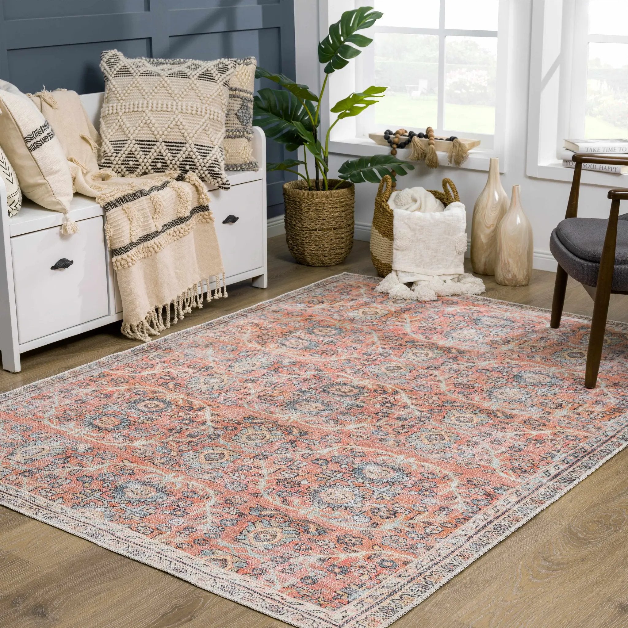 Urpi Rose & Blue Washable Area Rug by Hauteloom