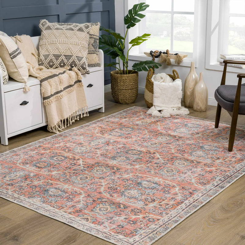 Urpi Rose & Blue Washable Area Rug by Hauteloom