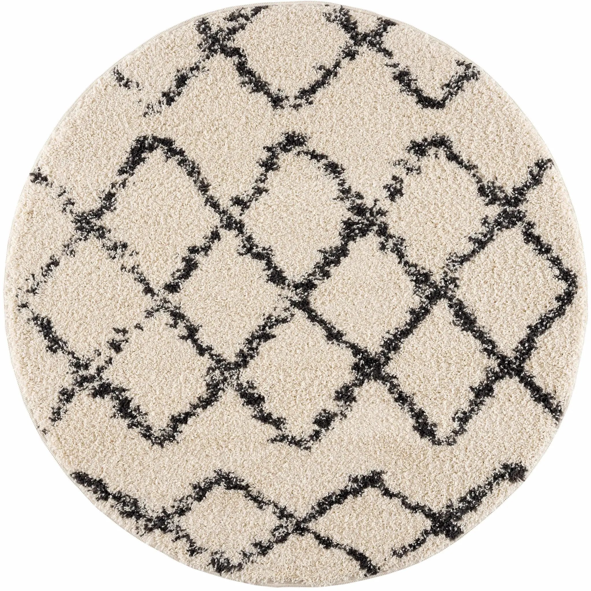 Wallagrass Beige/Black Trellis Tassel Shag by Hauteloom