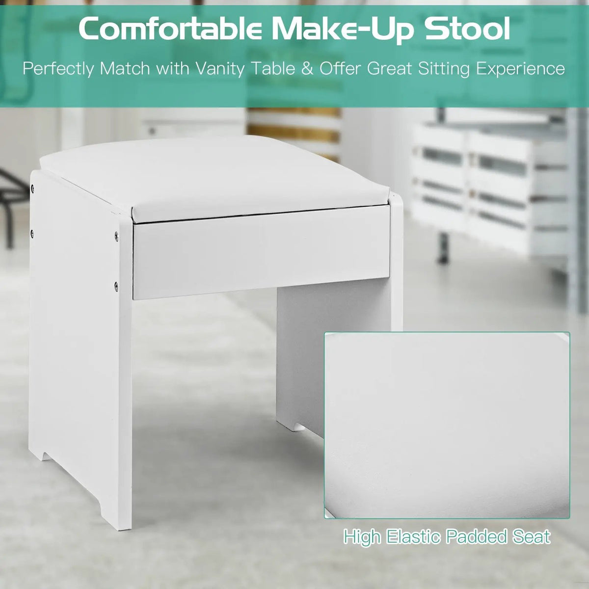 Vanity Makeup Dressing Table Set with Flip Top Mirror and Cushioned Stool, photo 8 of 9