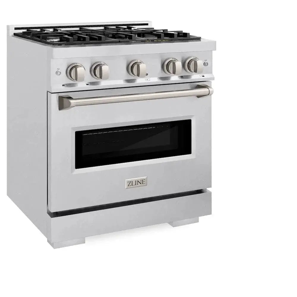 ZLINE 30" Dual Fuel Range, Gas Cooktop, Electric Convection Oven DuraSnow® Stainless Steel, CDRS-30 by Farmhouse Kitchen and Bath