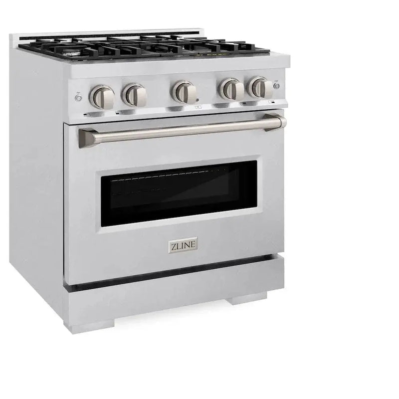ZLINE 30" Dual Fuel Range, Gas Cooktop, Electric Convection Oven DuraSnow® Stainless Steel, CDRS-30 by Farmhouse Kitchen and Bath