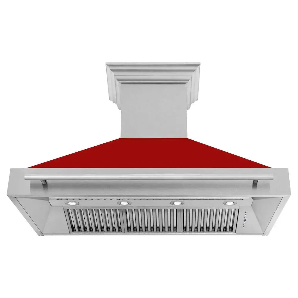 ZLINE 48" Autograph DuraSnow Stainless Red Wall Range Hood 8654SNX-RG-48 by Farmhouse Kitchen and Bath