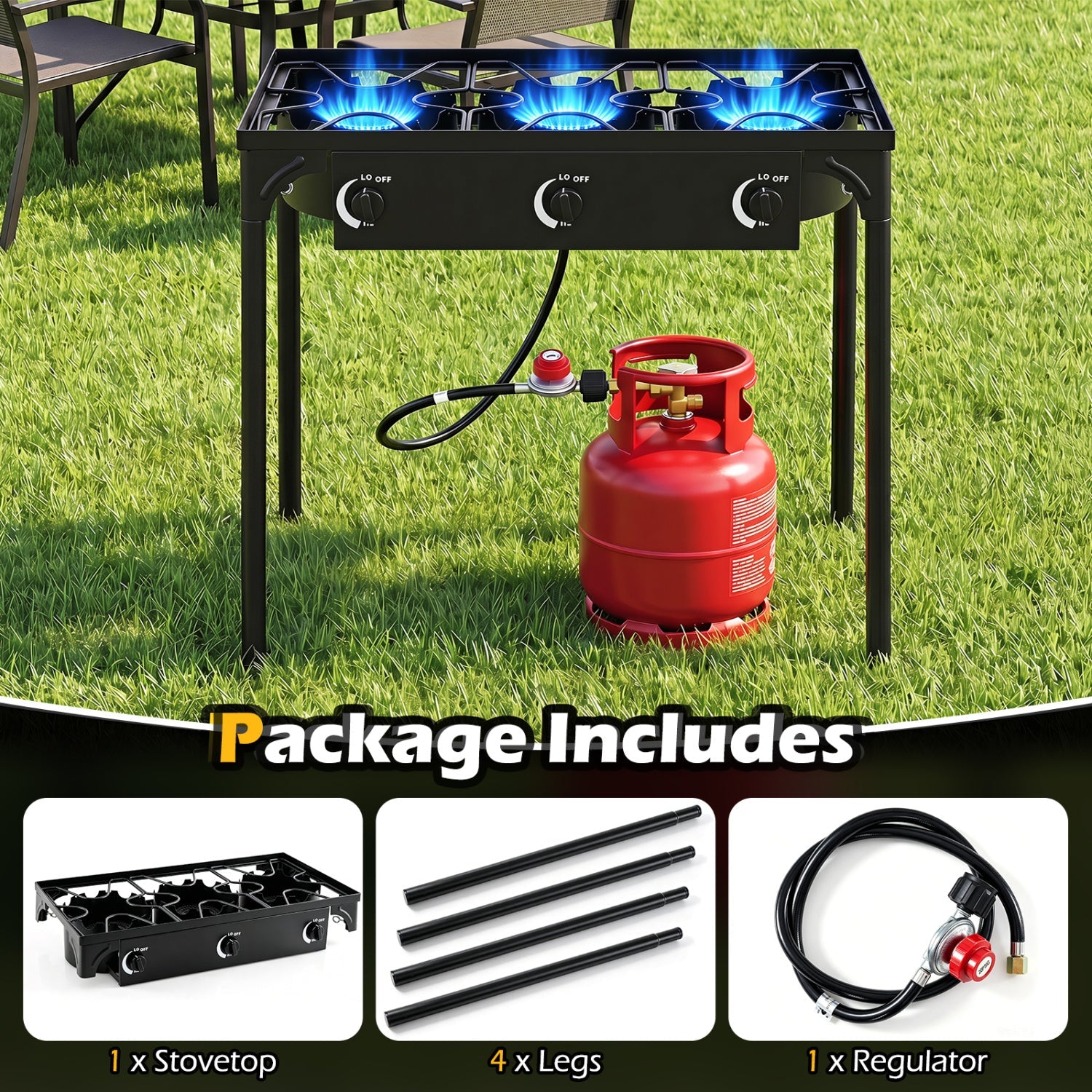 3 Burner Propane Stove 240000 BTU Outdoor Camping Grill by DirectDeals