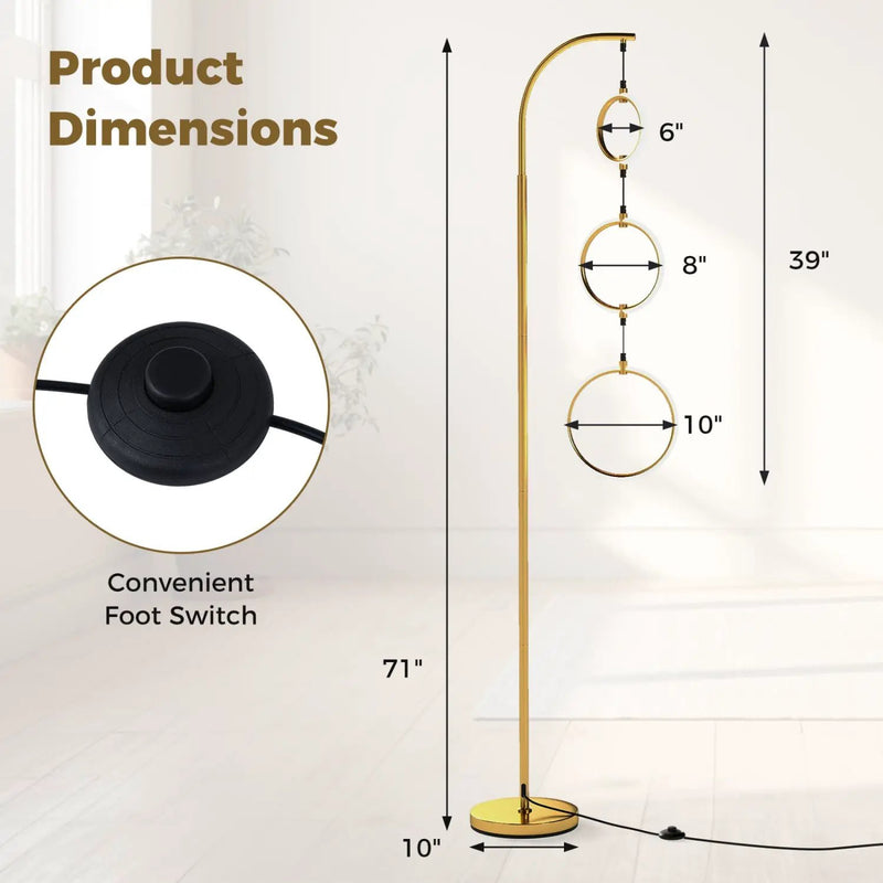 3-Circle Dimmable LED Floor Lamp with Foot Pedal Switch 3 Color Temperatures by DirectDeals