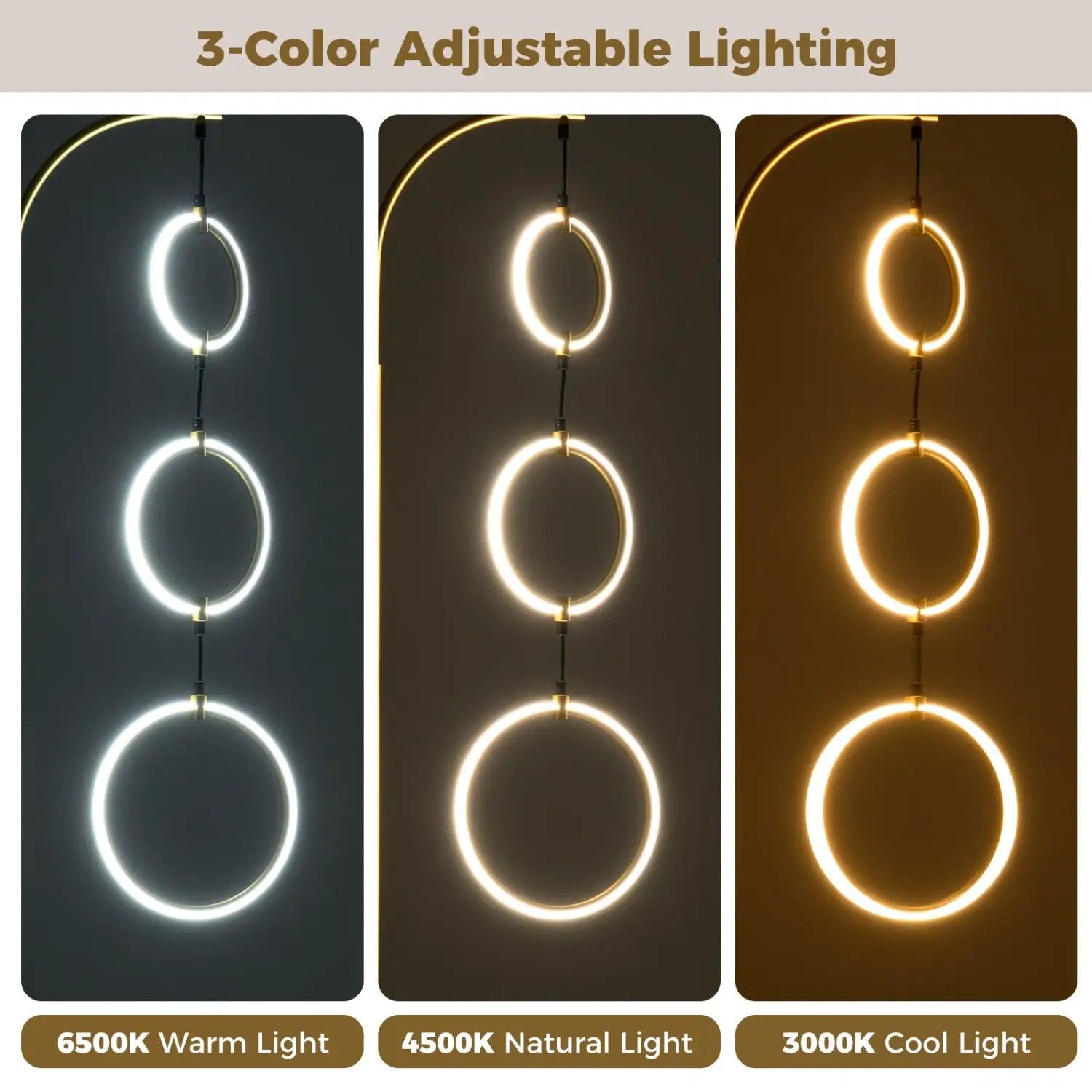 3-Circle Dimmable LED Floor Lamp with Foot Pedal Switch 3 Color Temperatures by DirectDeals