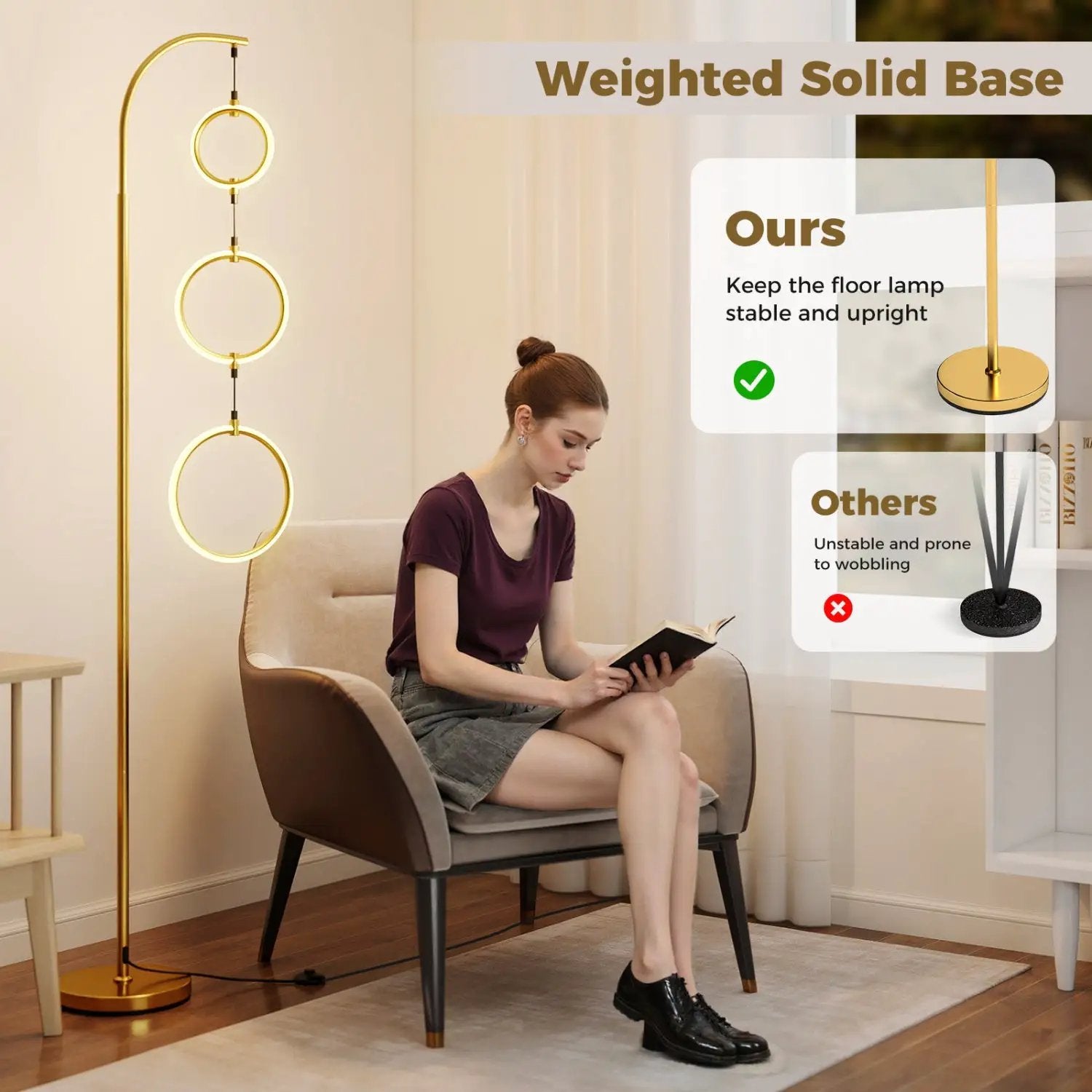 3-Circle Dimmable LED Floor Lamp with Foot Pedal Switch 3 Color Temperatures by DirectDeals