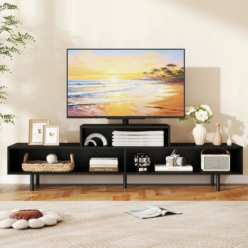 3 Cubby TV Stand for TVs up to 70 Inch with Open Storage Compartments by DirectDeals