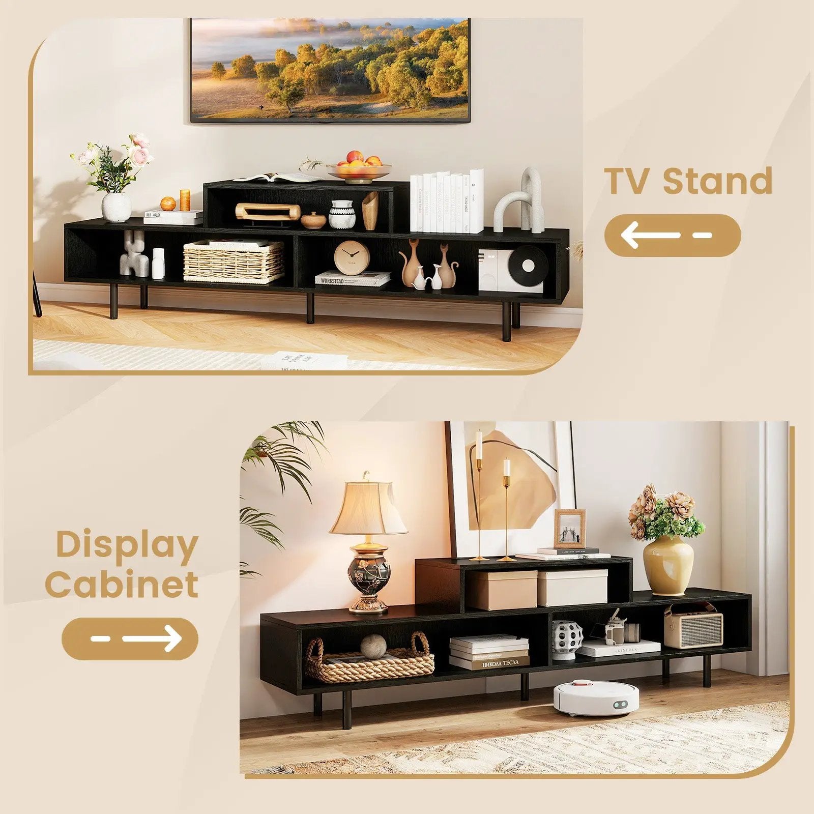 3 Cubby TV Stand for TVs up to 70 Inch with Open Storage Compartments by DirectDeals