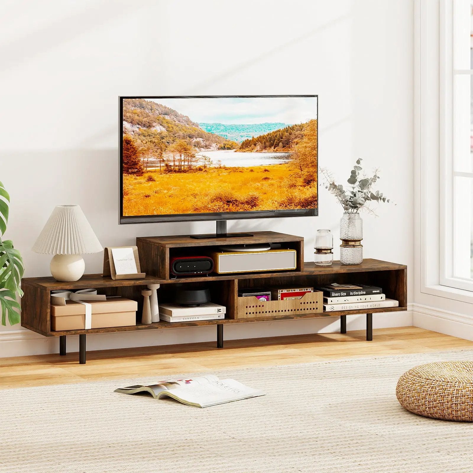 3 Cubby TV Stand for TVs up to 70 Inch with Open Storage Compartments by DirectDeals