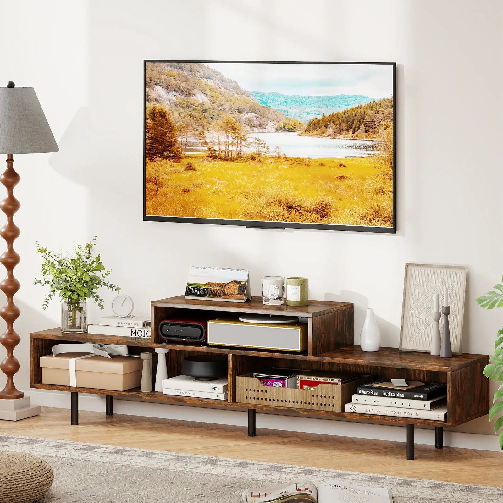 3 Cubby TV Stand for TVs up to 70 Inch with Open Storage Compartments by DirectDeals