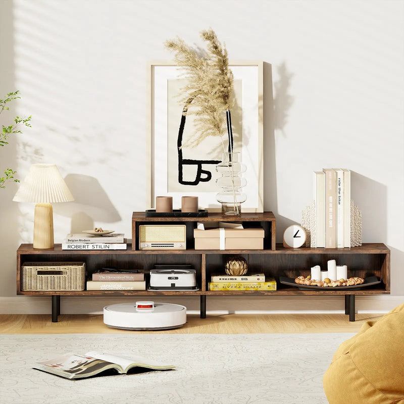 3 Cubby TV Stand for TVs up to 70 Inch with Open Storage Compartments by DirectDeals