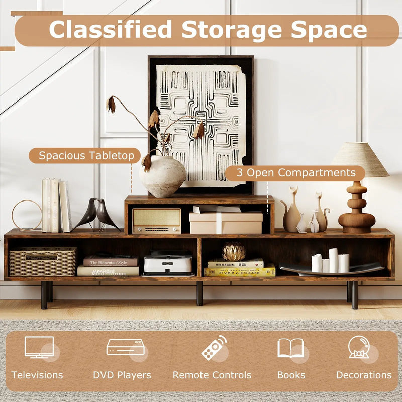 3 Cubby TV Stand for TVs up to 70 Inch with Open Storage Compartments by DirectDeals