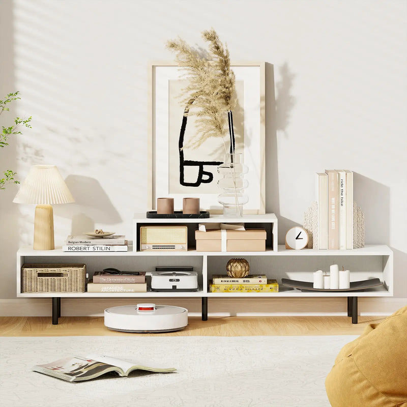 3 Cubby TV Stand for TVs up to 70 Inch with Open Storage Compartments by DirectDeals
