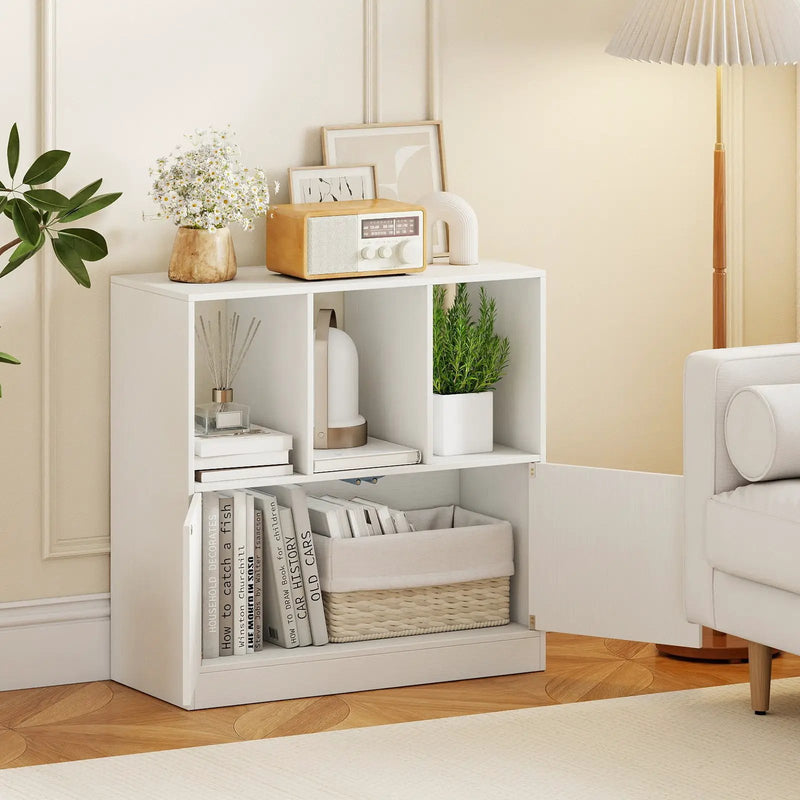 3-Cube Bookcase with Doors 3-Tier Cubic Bookshelf with Open Compartments and Cabinet by DirectDeals
