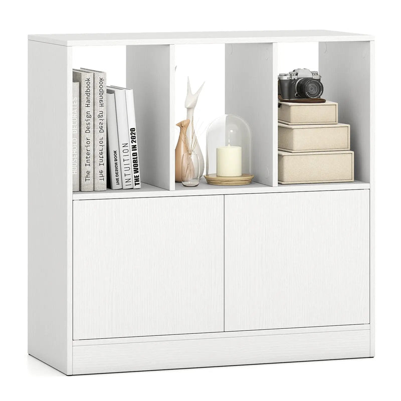 3-Cube Bookcase with Doors 3-Tier Cubic Bookshelf with Open Compartments and Cabinet by DirectDeals