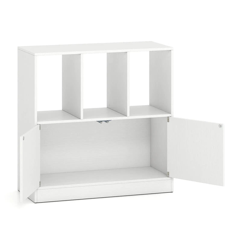 3-Cube Bookcase with Doors 3-Tier Cubic Bookshelf with Open Compartments and Cabinet by DirectDeals