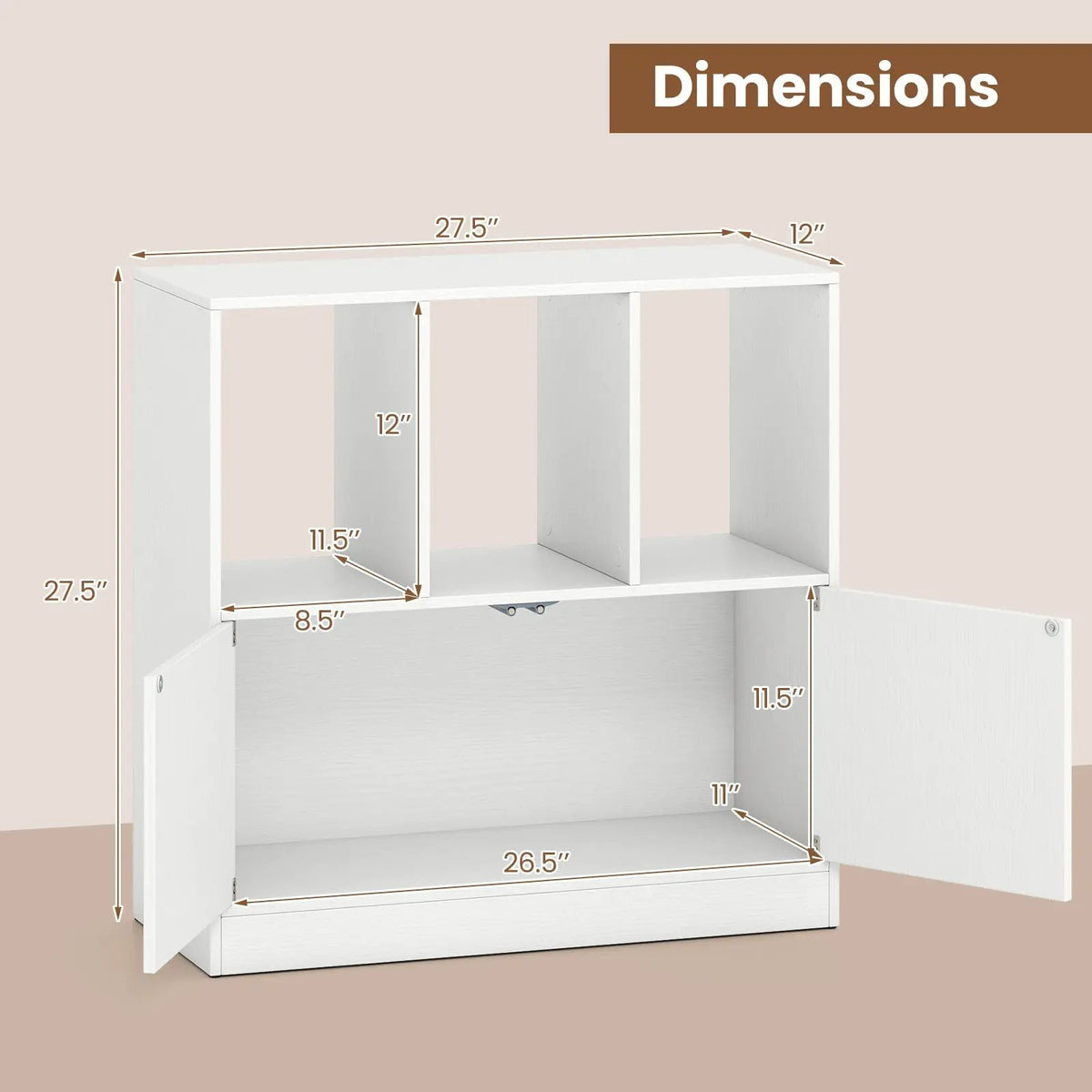 3-Cube Bookcase with Doors 3-Tier Cubic Bookshelf with Open Compartments and Cabinet, photo 9 of 16