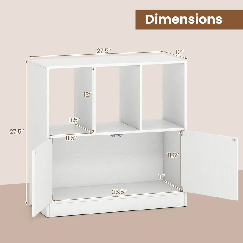 3-Cube Bookcase with Doors 3-Tier Cubic Bookshelf with Open Compartments and Cabinet by DirectDeals
