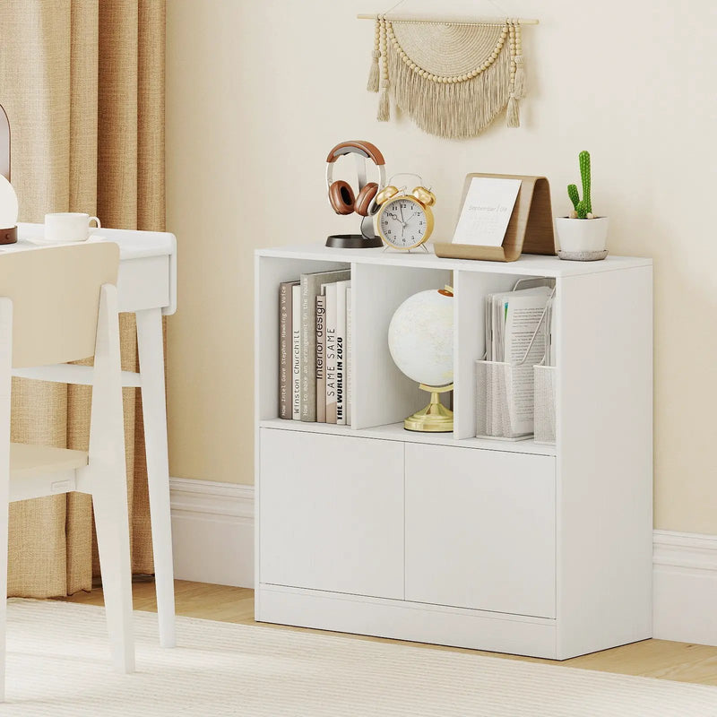 3-Cube Bookcase with Doors 3-Tier Cubic Bookshelf with Open Compartments and Cabinet by DirectDeals