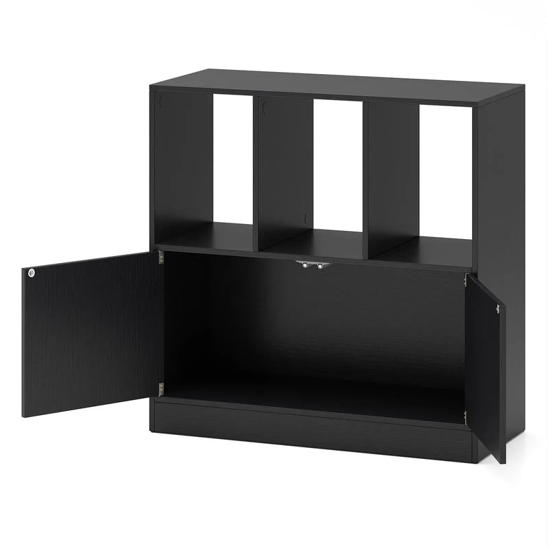 3-Cube Bookcase with Doors 3-Tier Cubic Bookshelf with Open Compartments and Cabinet by DirectDeals