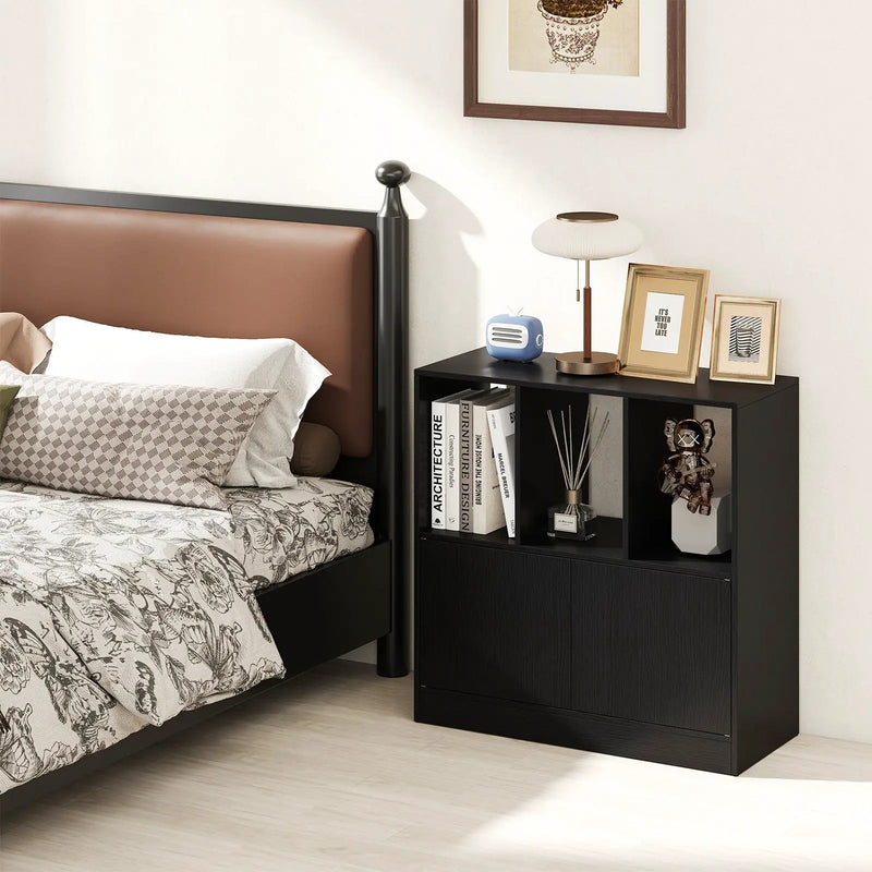 3-Cube Bookcase with Doors 3-Tier Cubic Bookshelf with Open Compartments and Cabinet by DirectDeals