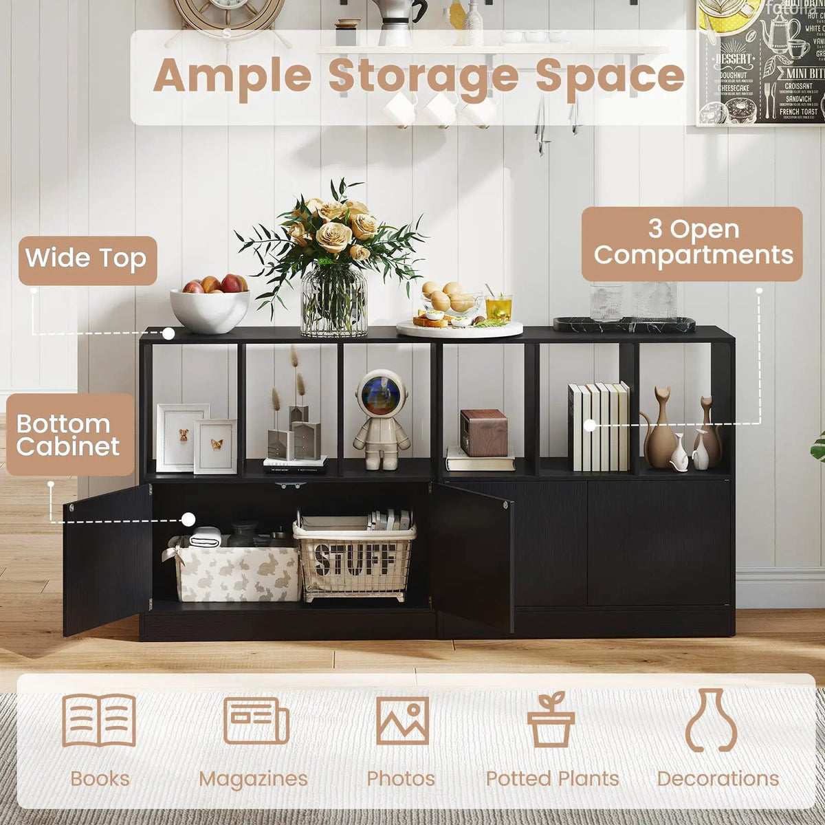 3-Cube Bookcase with Doors 3-Tier Cubic Bookshelf with Open Compartments and Cabinet, photo 14 of 16
