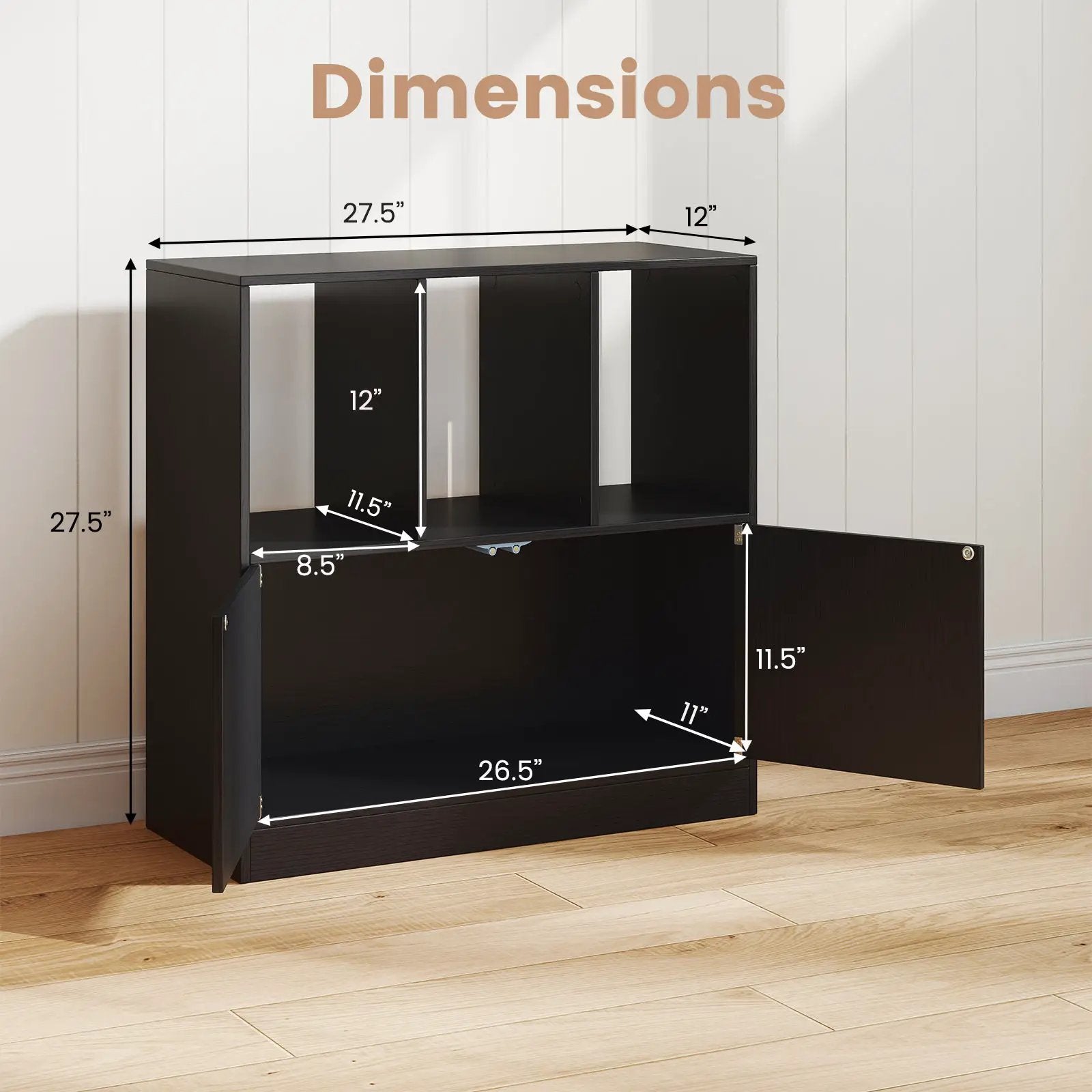 3-Cube Bookcase with Doors 3-Tier Cubic Bookshelf with Open Compartments and Cabinet by DirectDeals