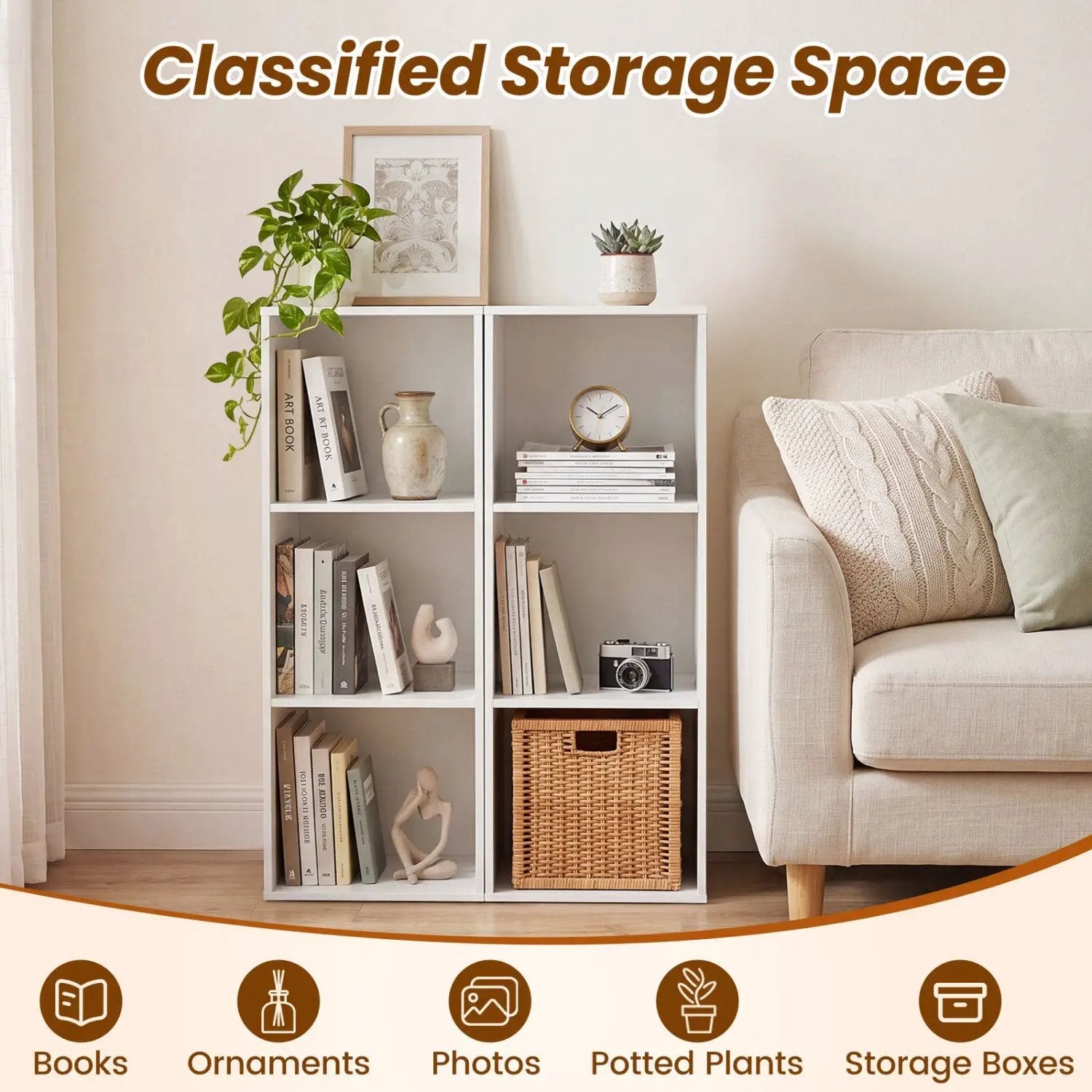 3-Cube Bookcase with Anti-Tipping Kits - White by DirectDeals