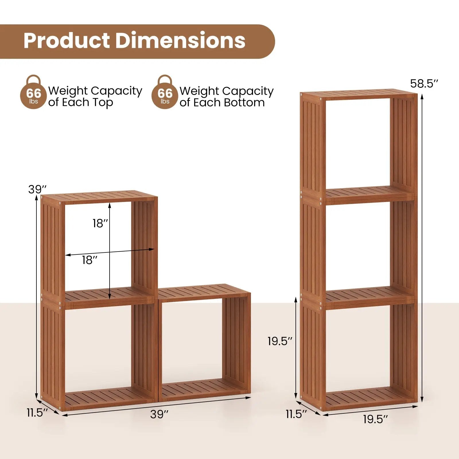 3 Cube Bookcases Solid Wood Stacking Storage Organizers with Open Slatted Design by DirectDeals