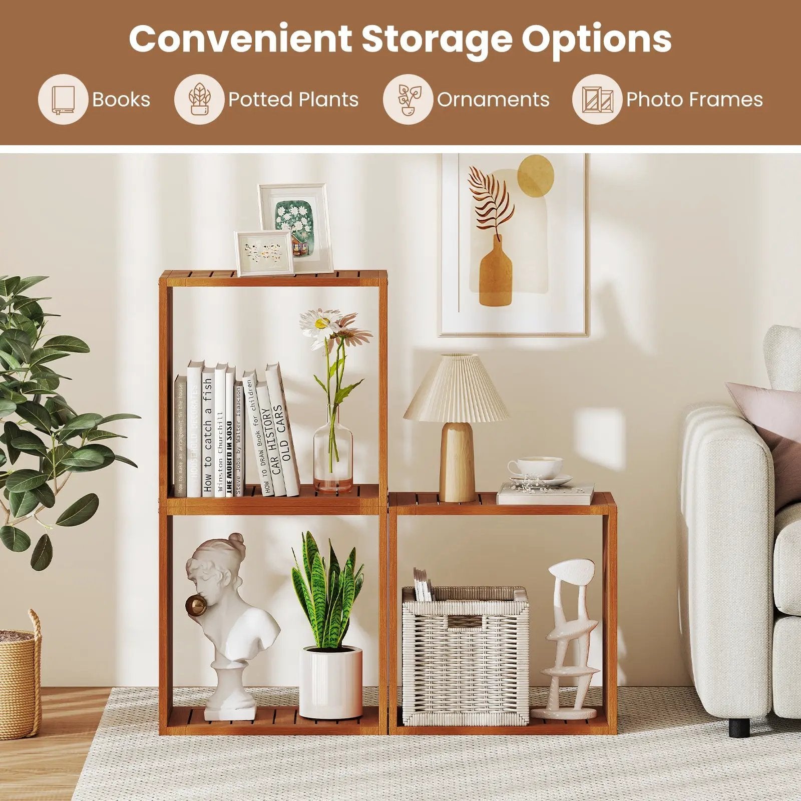 3 Cube Bookcases Solid Wood Stacking Storage Organizers with Open Slatted Design by DirectDeals