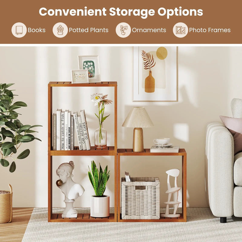 3 Cube Bookcases Solid Wood Stacking Storage Organizers with Open Slatted Design by DirectDeals