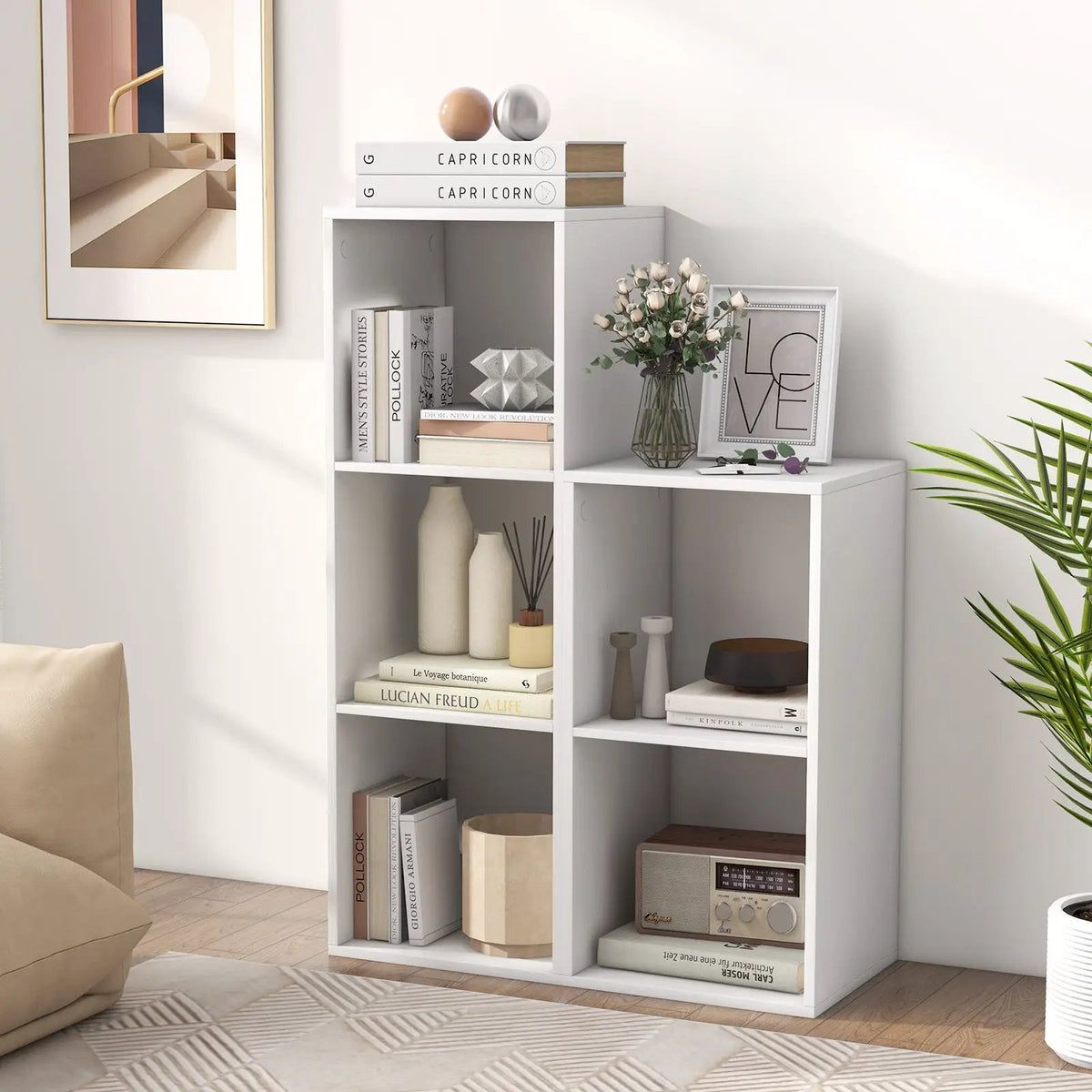 3 Cube Bookshelf with Back Guardrail for Living Room Bedroom, photo 2 of 11