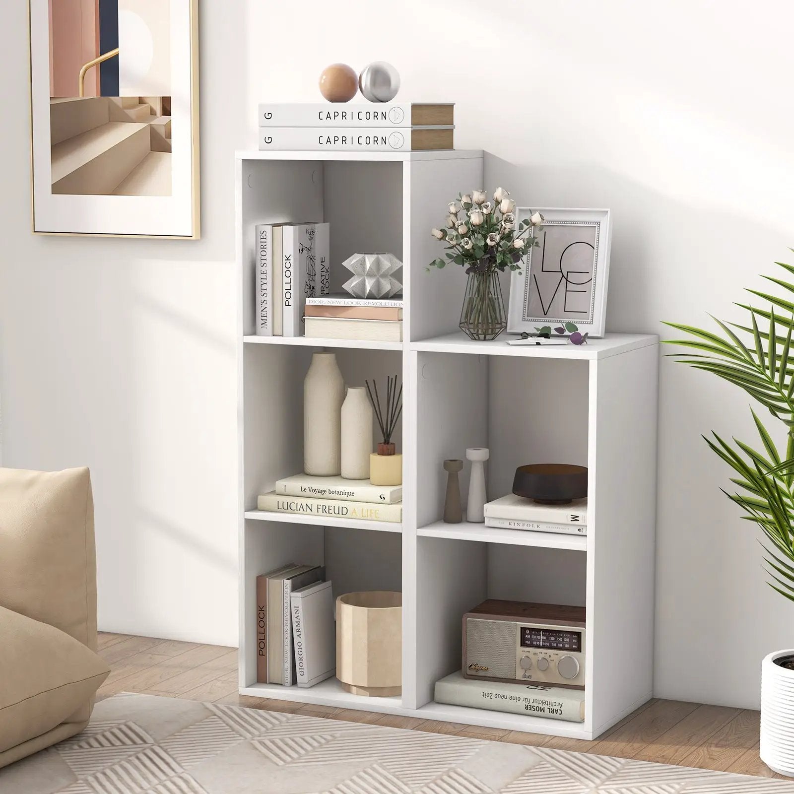 3 Cube Bookshelf with Back Guardrail for Living Room Bedroom by DirectDeals