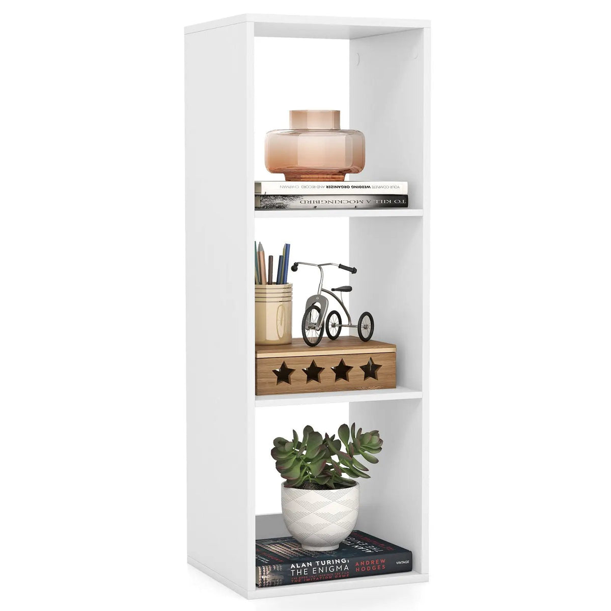 3 Cube Bookshelf with Back Guardrail for Living Room Bedroom, photo 4 of 11