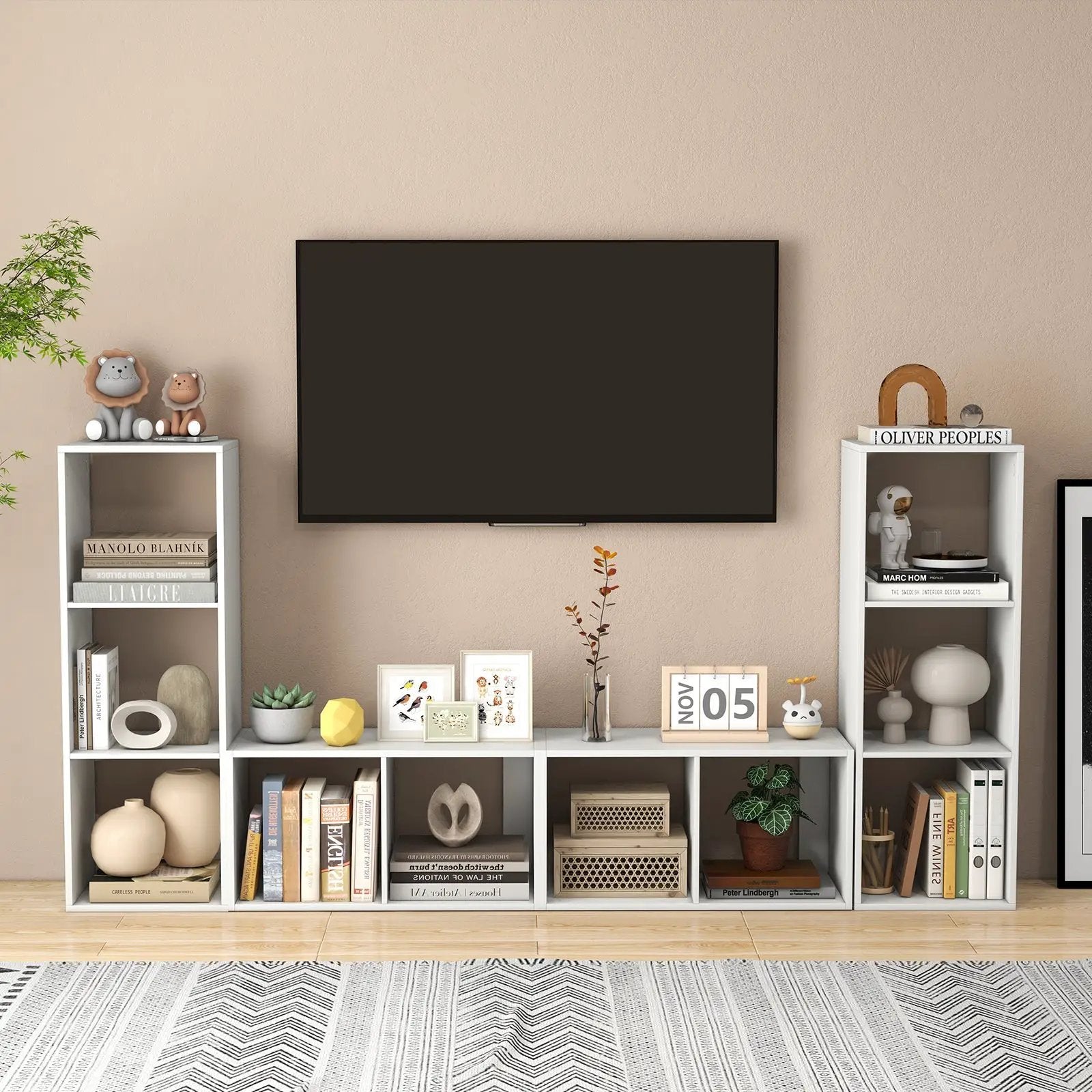 3 Cube Bookshelf with Back Guardrail for Living Room Bedroom by DirectDeals