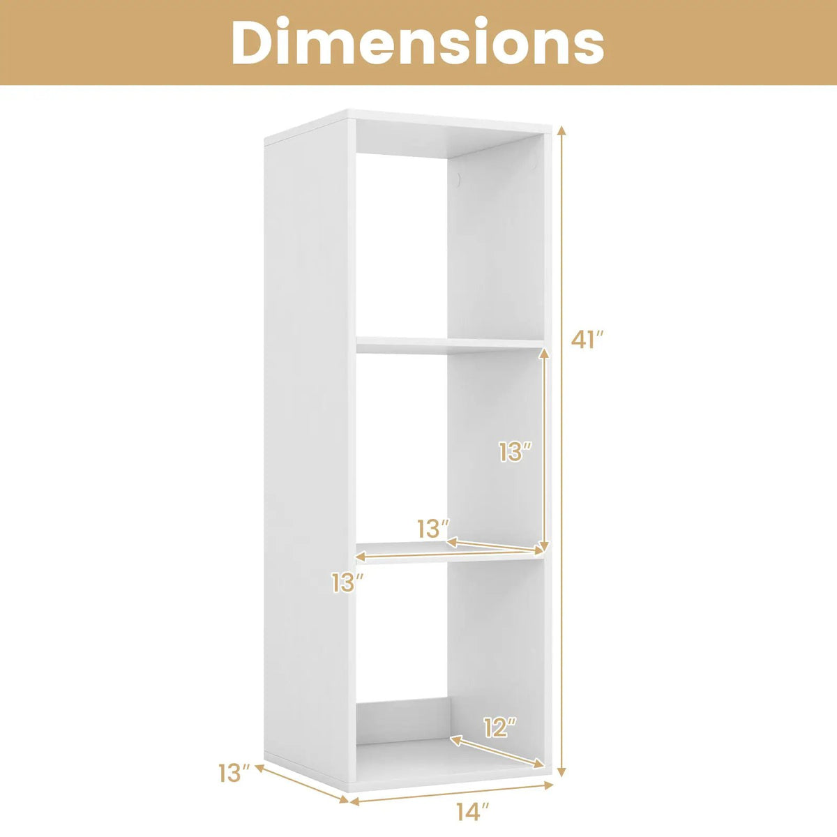 3 Cube Bookshelf with Back Guardrail for Living Room Bedroom, photo 5 of 11