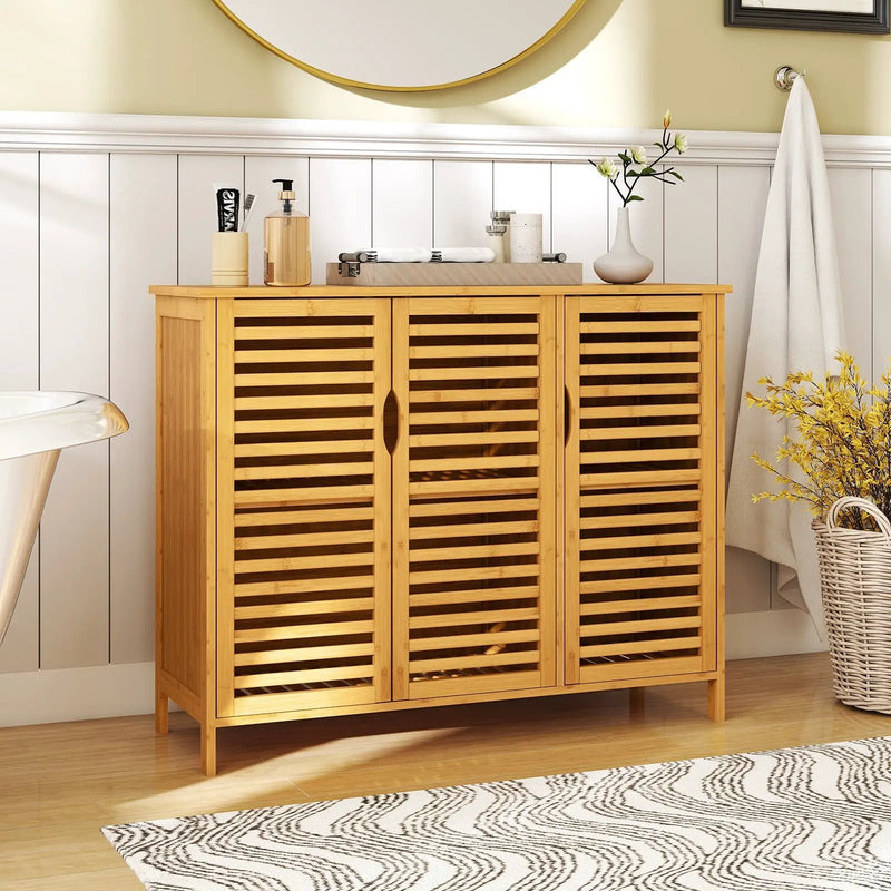 3-Door Bamboo Bathroom Cabinet with Shelves-Natural by DirectDeals